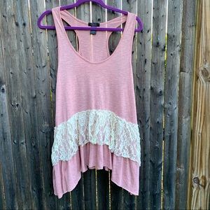 Deb Dusty Rose Shark Bite Hem Crochet Ruffle Top